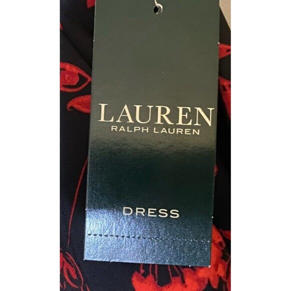 Lauren Ralph Lauren Dress 16 Surplice Jersey Faux Wrap Black Red Midi - Picture 12 of 15